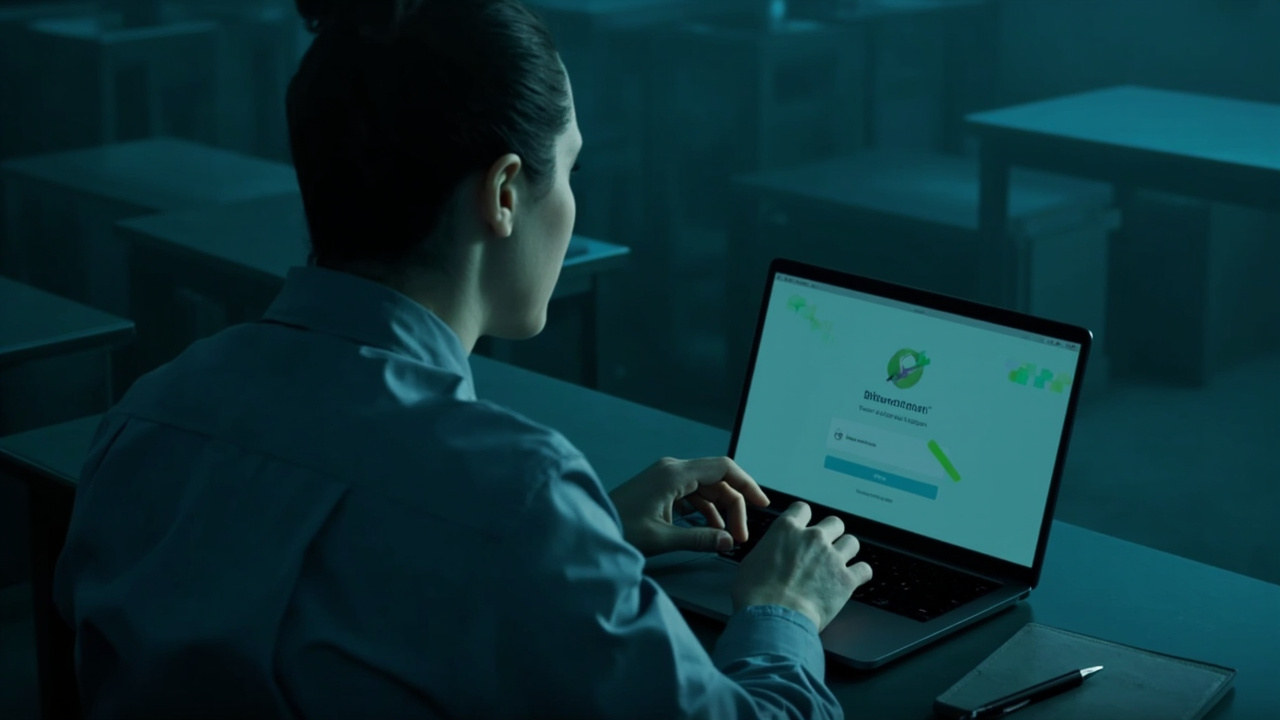 A teacher logging into a school account using a password manager on a laptop — NZ password managers for schools guide
