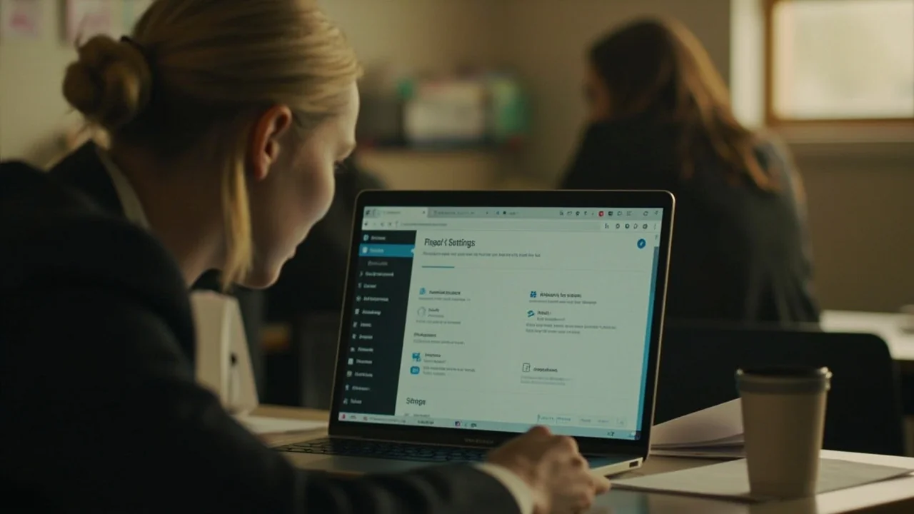 A teacher reviewing privacy settings on a school administration platform — privacy checks in education for NZ schools.