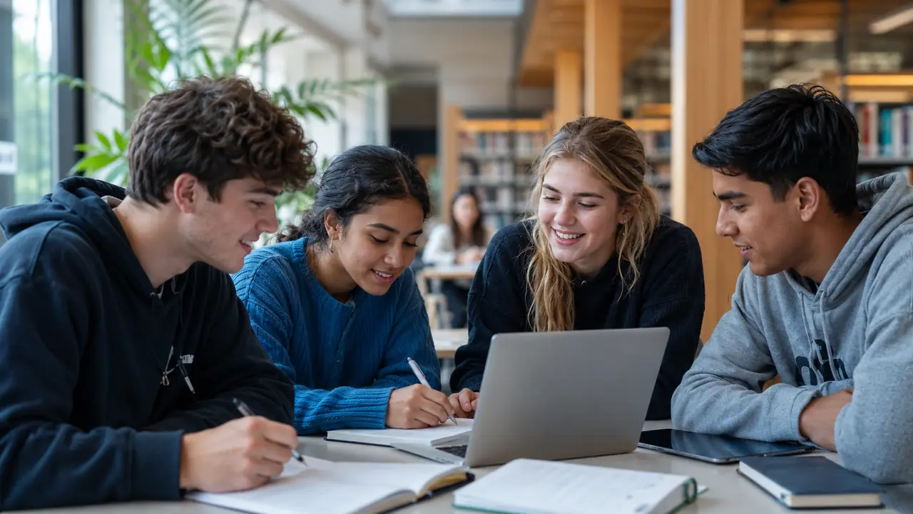 A student looking at a phone screen with a confident, thoughtful expression — developing critical thinking online