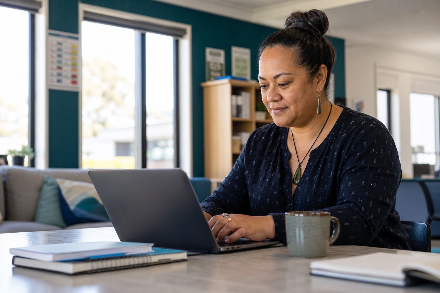 New Zealand educator reviewing school account security and phishing alerts on a laptop