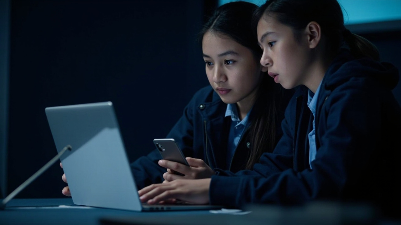 5 connected screens in a cluster representing NZ phishing topics — phishing hub for NZ schools